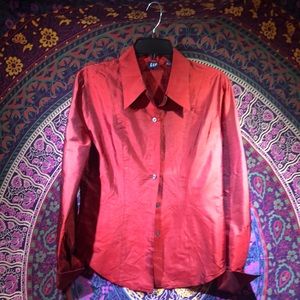 Gap ruby red silk long sleeve button down blouse